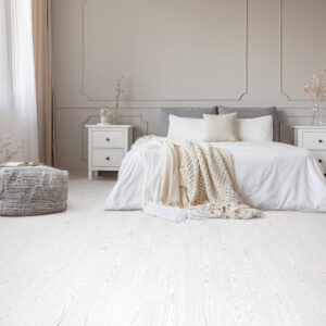Chic feminine bedroom interior in trendy apartment, copy space o Oak White